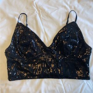 DYNAMITE | Sequin Black Crop Top